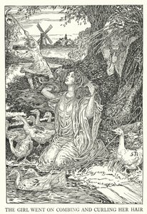 Dívka si česala a kulmovala vlasy (litho) od Louis John Rhead