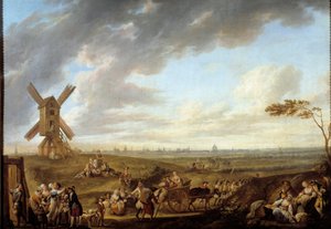 Pohled na Lille od boha Marcqa. Obraz Louise Josepha Watteau dit Watteau de Lille (1731-1798)
