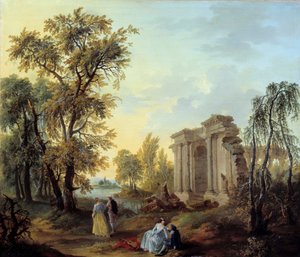 Procházka Champetre Malba od Louise Josepha Watteau dit Watteau de Lille (1731-1798) 18. století. Ne 1,02x0,8 m Marseille, Muzeum výtvarných umění