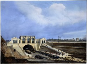 Železnice z Paříže do Saint Germain - v „Paříži roku 1837“ od Arnouta od Louis Jules Arnout