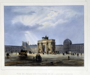 Tuilerijský palác a Vítězný oblouk Carrousel - v knize "Paříž v roce 1837", Arnout od Louis Jules Arnout