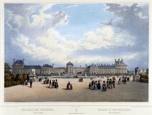 Pohled na palác a zahradu Tuileries – v “” Promenade dans Paris et ses environs””, od Jacottet a Benoist, Paříž, v.1840