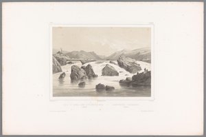 Rybáři lososů na řece Kassa v Hallandu Pêche du saumon dans la rivière de Kassa à Halland / Laxefiskeriet i Kassaelven, Halland (název na objektu) Tváře ve Skandinávii (název série) Vues du Nord. Semiš (název série) od Louis Julien Jacottet