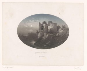 Pohled na zříceninu hradu Four Heemskinderen Château des 4 fils Aymond (Gironde) (název na objektu)
