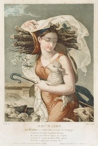 Brumaire (říjen listopad), druhý měsíc republikánského kalendáře, vyryl Tresca, francouzsky, kolem roku 1794 (rytina)