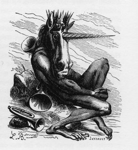 AMDUSCIAS démon v Ars Goetia - Amdusias - démon odvozený z goetie víry (umění a praktikování vzývání démonů) - v „Pekelném slovníku“ od Collina de Plancyho - rytina L. Bretona. Paříž