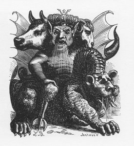 Asmodee démon z Bible - Asmodeus nebo Ashmedai král démonů - v „Pekelném slovníku““ od Collina de Plancy - rytina L. Bretona. Paříž
