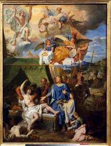 Thaumaturgie: „“ Král Ludvík IX. (1214-1270) (Svatý Ludvík) válčící s ekrouelami „“ Obraz Louise Licherie De Beury (1629-1687) Sun. 0,79 x 0,58 m Rouen, Musee Des Beaux Arts od Louis Licherie de Beurie
