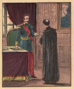 Napoleon III a Louis-Gaston de Segur (Louis Gaston de Segur) (1820-1881) francouzský biskup v Elysee - - rytina z "" Náboženské učení očima. Báječné album“ Louis Maitrejean a Georget Ramond - Francie 1910