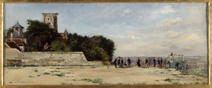 Le sommet de la butte Montmartre, avec la tour Solférino, asi 1870, asi 1870 (olej na plátně) od Louis Marie Chevalier