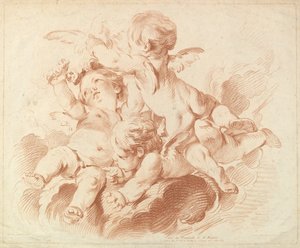 LAir The Air: Skupina tří putti na oblacích, 18. století. od Louis Marin Bonnet