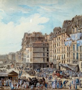 Námořní život v docích přístavu v Paříži v roce 1782 Peniches a obchodní aktivity na Seině. Detail. Kresba Louis de Lespinasse (1734-1808) 1782 Paříž, Musee Carnavalet