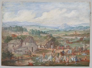 Párty piknik poblíž vesnice od Louis Nicolas van Blarenberghe