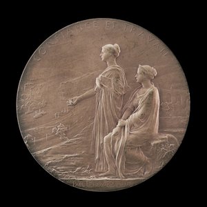 Personifikace důvěry a průmyslu v krajině [reverse], 1900.