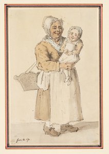 Studie ženy a dítěte kreslených ze života (tužka, pero, inkoust a akvarel na papíře) od Louis Philippe Boitard