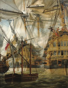 HMS Cumberland bojující proti Le Lys a La Gloire, 1827