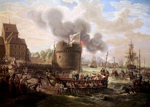 Král Ludvík XVI. navštíví 23. 6. 1786 díla přístavu Cherbourg Malba Louise Philippa Crepina (1772-1851) 1786 Paříž, Musee du Louvre.