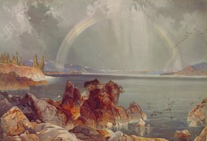 Yellowstone Lake, cca 1875 (chromolitograf) od Louis Prang