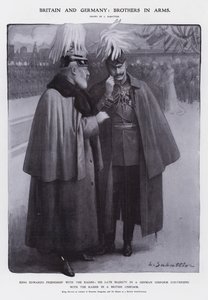 Král Edward VII. oblečený jako plukovník pruských dragounů a císař Wilhelm II. oblečený jako britský polní maršál (litho) od Louis Remy Sabattier