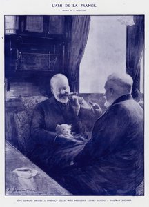 Král Edward VII na cestě vlakem s francouzským prezidentem Emilem Loubetem (litho) od Louis Remy Sabattier