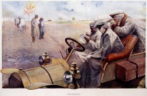 Ztracený! Cestovatelé hledající cestu v přírodě. Rytina Louis Remy Sabattier (1863-1935), začátek 20. století. Paříž, Musee Carnavalet