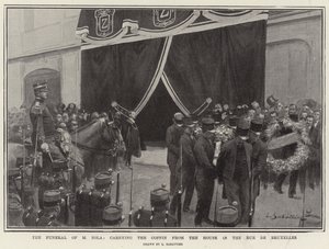 Pohřeb M. Zoly, nesoucí rakev z domu v Rue de Bruxelles
