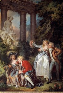 Nabízí scénu Galantské Venuše v romantické krajině starověkých ruin. Obraz Louise Trinquesse (1746-1800) 1786 Ne. 1,30 x 0,98 m. Dijon. Muzeum výtvarných umění