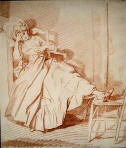 Studie spící dívky (červená křída na papíře) od Louis Rolland Trinquesse