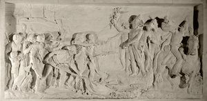 Válka Vendee: pacifikace Vendee generálem Lazarem Hochem (1768-1797) v roce 1796. Nízký reliéf v mramoru vyřezaný Simonem Louisem Boizotem (1743-1809). 1800. Versailles, zámecké muzeum