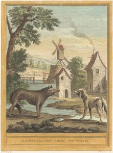 Vlk a tenký pes od Louis Simon Lempereur after Jean Baptiste Oudry