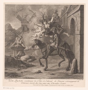 Don Quijote v doprovodu Pošetilosti opouští svůj dům, aby se stal potulným rytířem Don Quijote conduit par la Folie et embrasé de l
