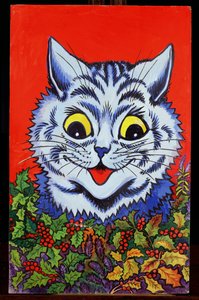 Cat in Holly (kvaš) od Louis Wain