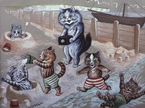 Kočky koupání v moři od Louis Wain