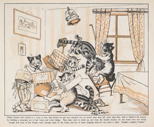 Kočky si hrají s krabicemi v místnosti. od Louis Wain