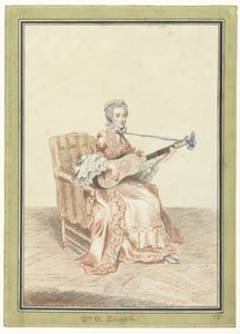 Portrét madame de montainville hrající na kytaru