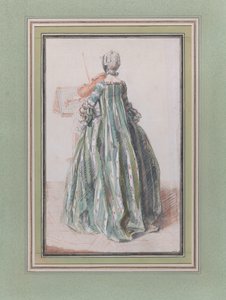 Žena hrající na housle, při pohledu zezadu, ca. 1758-59.
