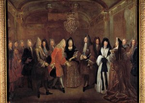 Král Ludvík XIV. (1638-1715) přijal prince Frederika Augusta Saského od Alžběty Charlotte d