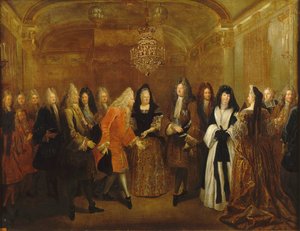 Ludvík XIV. přijímá prince Augusta, budoucího polského krále a saského kurfiřta, kolem roku 1714.