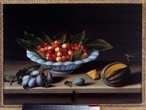 Šálek třešní, švestek a melounu Obraz Louise Moillon (1610-1696) 1633 Ne. 0,48x0,65 m