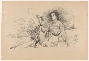 Dívka čte, sedí na podlaze Lesendes Madchen od Lovis Corinth (signed by artist)