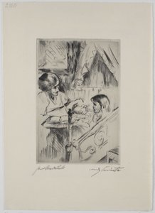 Dítě v posteli a matka od Lovis Corinth