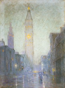 Madison Avenue at Twilight, kolem roku 1911 (pastel na hnědém papíře)