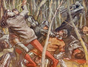 Ilustrace k příběhům Guye z Warwicku (barevná litografie)