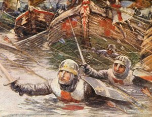 Ilustrace k příběhům křížových výprav (barevná litografie)