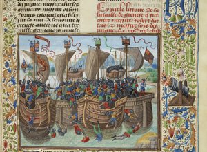 Námořní bitva u Guernsey, 1342, cca 1470-1475. od Loyset Liedet