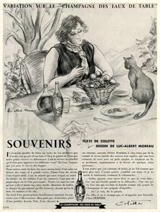 Colette před svou kočkou, která vychvaluje přednosti Perrieru od Luc Albert Moreau