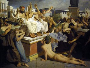 Pheidippides dává slovo vítězství po bitvě u Marathonu