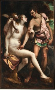 Obraz Venuše a Adonise od Lucy Cambiaso (1527-1585) Genes ze 16. století, Musei di Strada Nuova (dříve Palazzo Bianco)