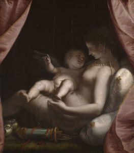 Venuše a Amor, cca 1570 (olej na plátně) od Luca Cambiaso