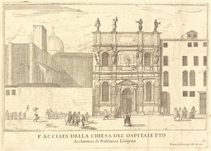 Fasáda kostela Ospitaletto (deska 33) od Luca Carlevariis